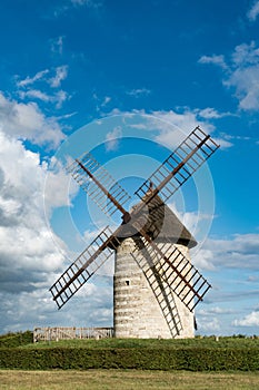 Vertical view of the historic windmill Moulin de Pierre in Hauville in Normandy