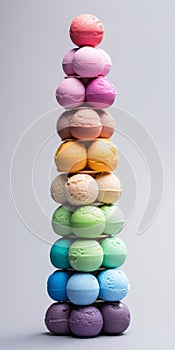 Vertical view of a huge pile of scoop of ice cream of all colors