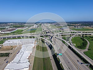 Vertical view Katy freeway Interstate 10 with clear blue sky