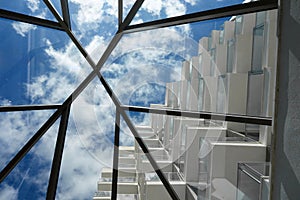 Vertical view through a large modern skylight