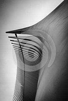 Vertical view of a large, rebuilt structure seen at Ground Zero, New York City, USA.