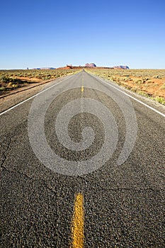 Vertical view of long american road, USA