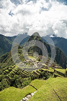 Vertical view of Macchu Picchu