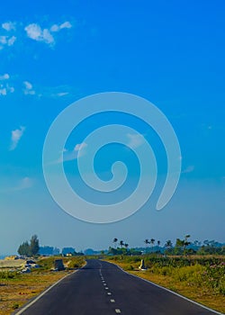 Vertical view of Marine Drive from Cox`s Bazar to Tekhnaf. Selective focus on Subject. Selective focus on foreground. Background