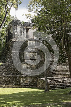 Vertical view of the Mayan temple of Dzibanche in Quintana Roo, Mexico