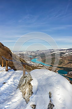 Vertical view at meandering Zavoj lake