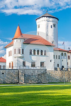 Vertical view on Medieval Budatin Castle Slovakia: Budatinsky zamok near Zilina, Slovakia