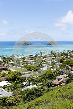 Mokulua Islands over the Lanikai, Oahu, Hawaii