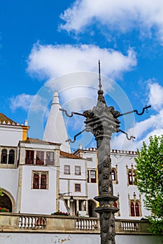 0000352 Vertical view of the Palacio Nacional or  National Palace in Sintra Portugal 2645