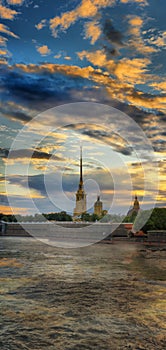Peter and Paul fortress at sunset in St. Petersburg photo