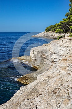 Vertical View of Pula Rocky Beach in Europe