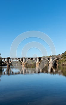 Vertical view of river bridge with copy space.