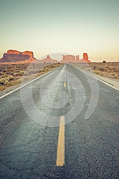 Vertical view of road to Monument Valley