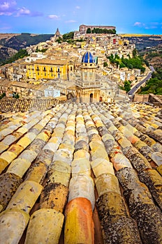Vertical view of roofs and beautiful village Ragusa in Sicily photo