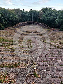 Vertical view of a stairs to an open-air theatre of Thingstatte Heidelberg