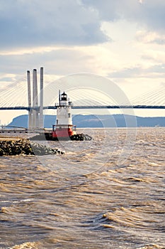 Vertical view of the Tarrytown Light, a sparkplug lighthouse on the east side of the Hudson