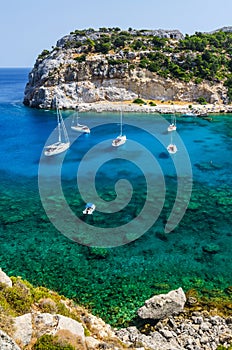 Vertical view for tourist paradise bay on Rhodes