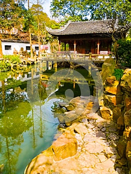 Vertical view of a traditional pavilion in Yuyuan Gardens