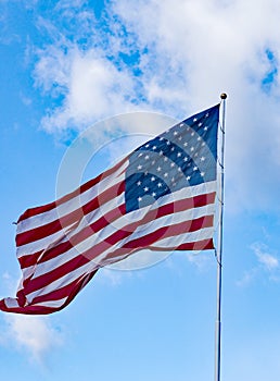 A Vertical View of a Waving American Flag