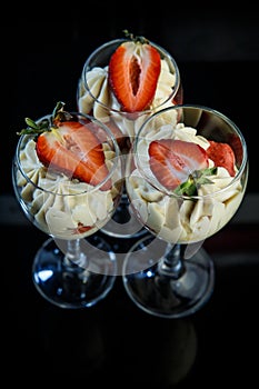 vertical view on white mousse creamy dessert