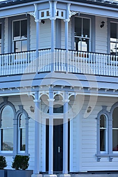 Vertical view of wooden townhouse detail