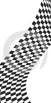 Vertical waving race flag or chessboard background. Motocross or chess competition wallpaper. Checkered winding texture