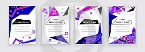 Vertical white banners with neon blue pink abstract design elements., thin icons. Vector technology background.