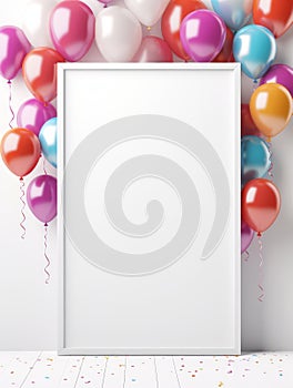 Vertical White Canvas with Colorful Balloons for Party Announcements photo