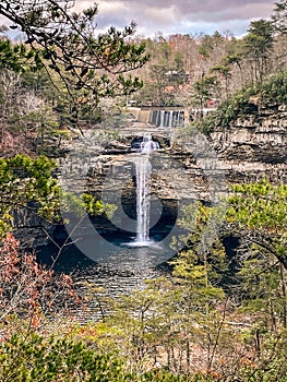 Vertical wide-angle view of Desoto falls in Alabama.