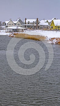 Vertical Winter view of Daybreak homes near Oquirrh Lake