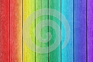 Vertical wooden planks painted as rainbow