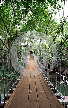 Vertical Wooden suspension bridge cross river