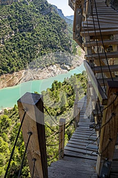 Vertiginous impressive hanging footbridges of Montfalco., Spain photo