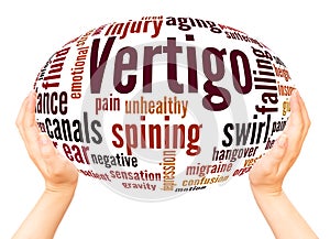 Vertigo word cloud hand sphere concept
