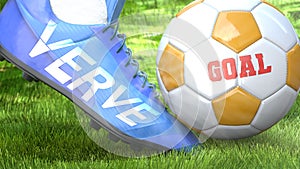 Verve and a life goal - pictured as word Verve on a football shoe to symbolize that Verve can impact a goal and is a factor in