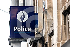 Belgian police sign in verviers belgium