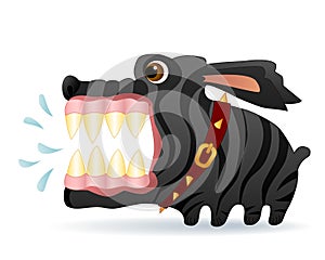 Very angry black dog. Cartoon character. Vector Image.