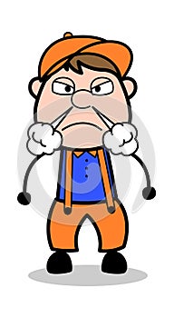 Very Angry - Retro Cartoon Carpenter Worker Vector Illustration