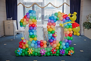 Very beautiful 10 essays made from balloons for birthdays .figure ten of color balloons against the background . Ten letters of