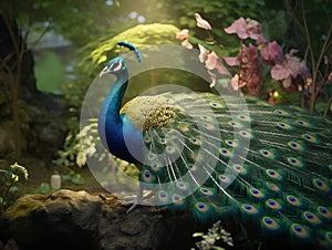 A very beautiful adult peacock.