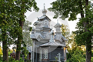 Very beautiful Alexander Nevsky wooden Orthodox Church in Daugavpils, Latvia