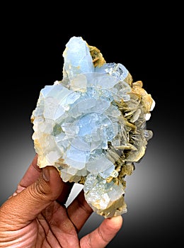 very beautiful Aquamarine crystals cluster with muscovite mineral specimen form nagar valley gilgit Pakistan photo