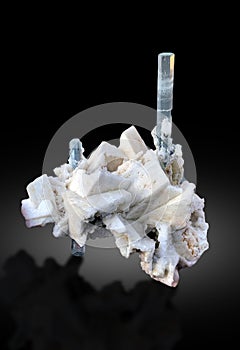 very beautiful aquamarine var beryl crystal on microcline feldspar matrix mineral specimen from Pakistan