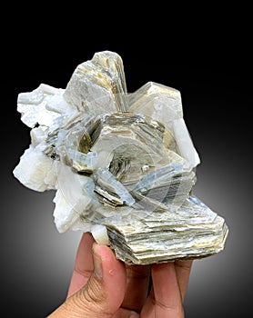 very beautiful Aquamarine var beryl with mica muscovite flower crystal mineral specimen from shigar valley Pakistan photo