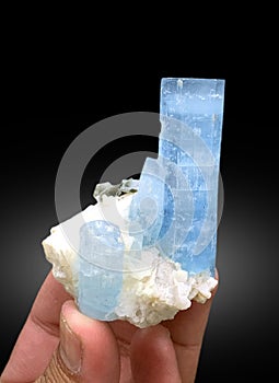 very beautiful Aquamarine var beryl with mica muscovite flower crystal mineral specimen from shigar valley Pakistan photo