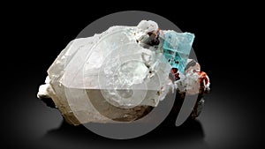 Very beautiful blue Aquamarine var Beryl crystal with Quartz and Garnet specimen from Nagar Valley shigar skardu Pakistan
