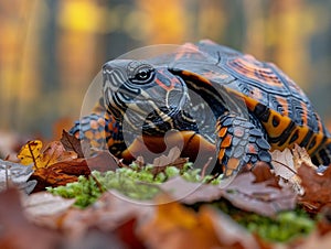 very beautiful bright turtle in the forest