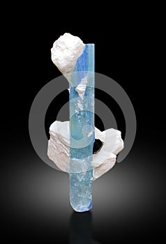 very beautiful deep blue aquamarine with microcline feldspar matrix mineral specimen from shigar valley Pakistan photo