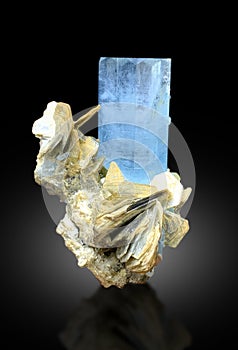 very beautiful deep blue aquamarine with microcline feldspar matrix mineral specimen from shigar valley Pakistan photo