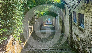 Very beautiful descent to the water on the island Isola Madre. One of the beautiful Borromean Islands of Lago Maggiore in Italy